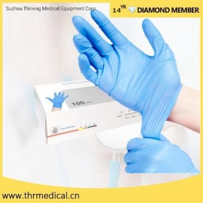Nitrile Gloves Powder Free Blue Medicical Disposable Nitrile Glove (THR-NG12)