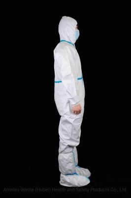 China Wholesale Type4/5/6 Dispsable Blue Tape Protective Coverall Waterproof Full-Body Gown