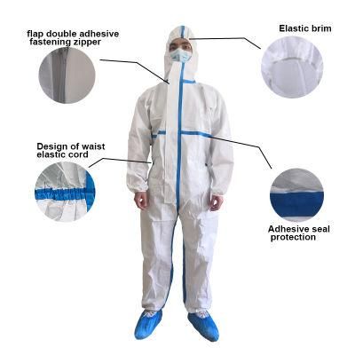 Disposable Hazmat Hooded Protective Coveralls Sterilized Laminate 65GSM Free Sample Supply