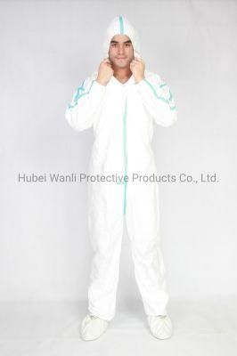 En14126 Disposable Safety Overalls Type 5 6 Waterproof Chemical Industry PPE Suite