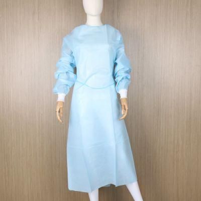 30G/M2 Knitted White Cuff Medical Hospital Non Woven Nurse/Doctor Protective Cover Isolation Gown