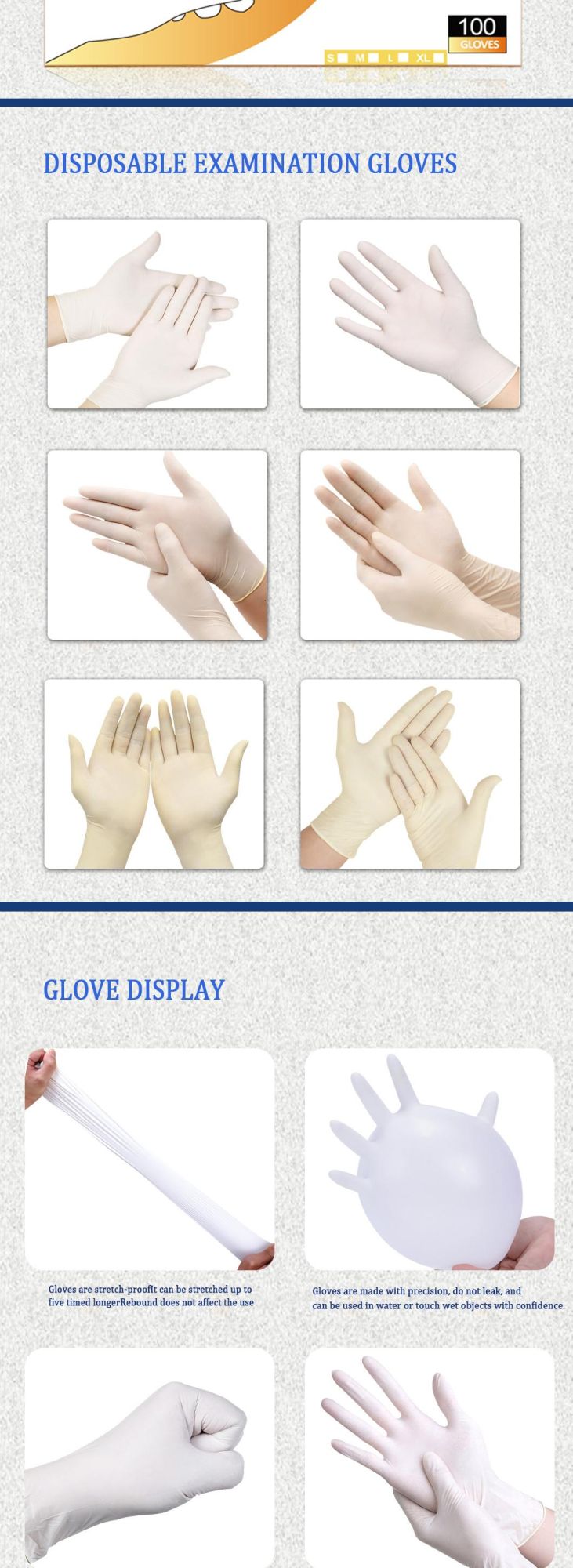 Food Grade Disposable Latex Medical Examination Large Gloves