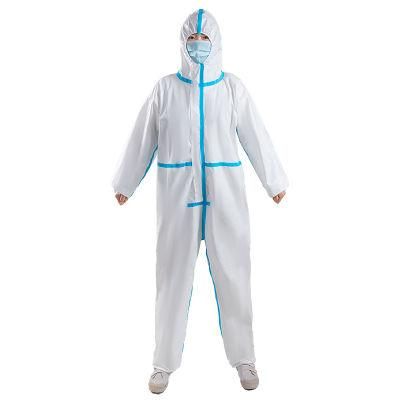 Disposable Chemical Microporous Coverall with Hood Blue Tape