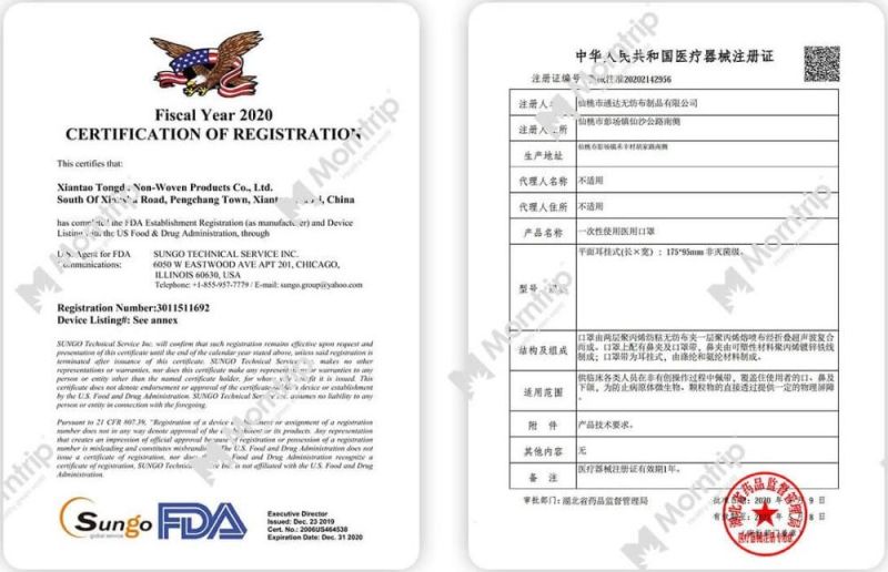 Disposable 3 Layer Medical Hypoallergenic Facial Dust Mask with Earloop