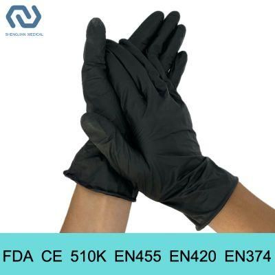Powder Free Black Nitrile Gloves 510K En455 En420 Disposable Nitrile Examination Gloves