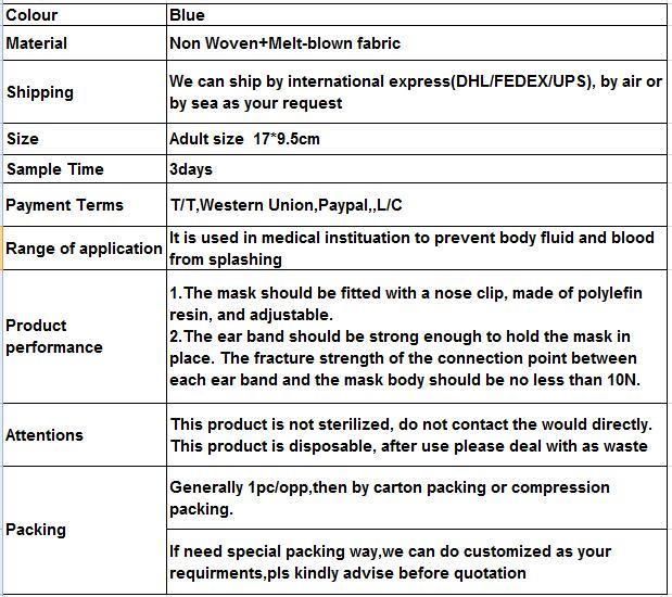 Earloop Daily Protection Dust Virus Pleated 3 Ply Non-Woven Melt-Blown Fabric