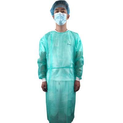 Disposable Green Isolation Gown Non-Woven Blue PP with Knit Cuff