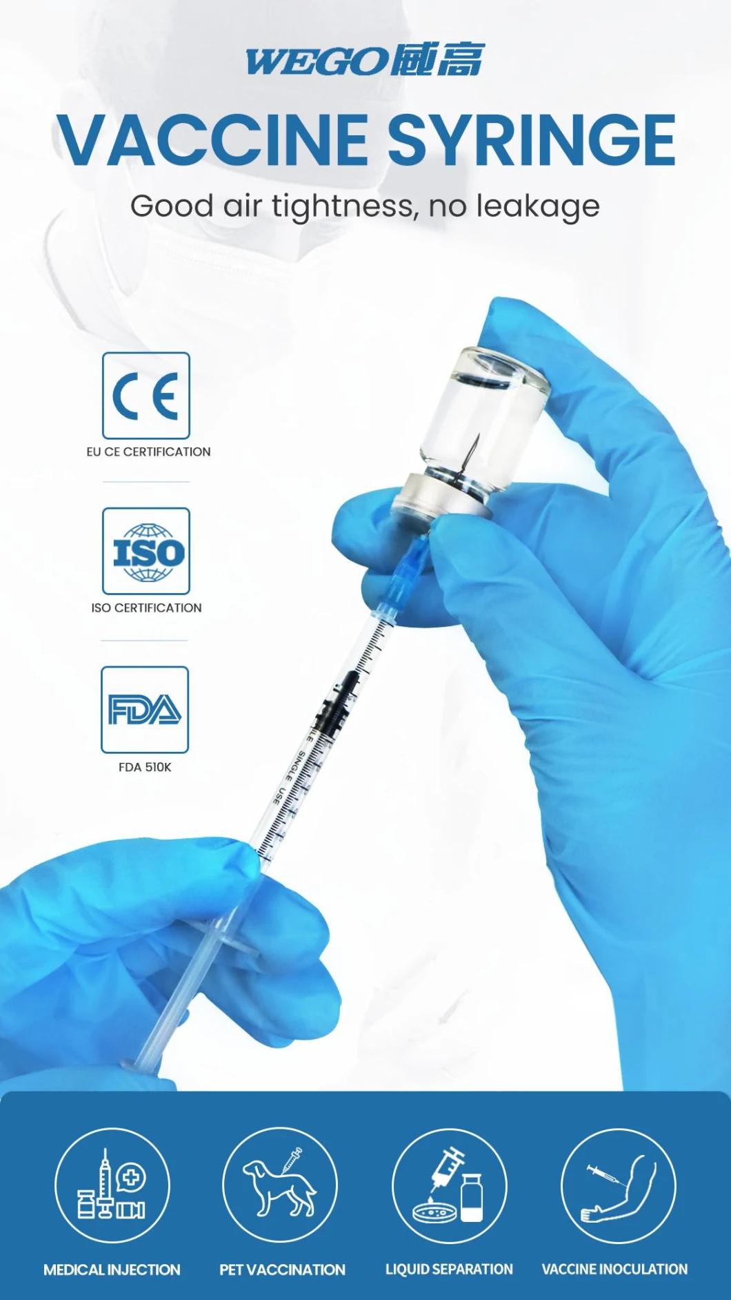 Wego Medical Sterile Hypodermic Three-Parts 1ml Luer Slip Luer Lock Disposable Vaccine Injector