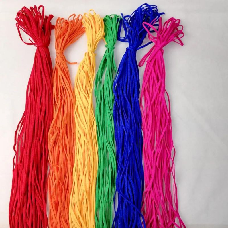 Soft Round and Flat Nonwoven Fabric Earloop Colorful Elastic Nylon Polyester Earloop 3-5mm Colorful Elastic Earloop for 3ply Mask