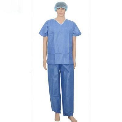 Disposable PP/SMS Patient Gown Suit Scrub with V-Collar or Round Collar