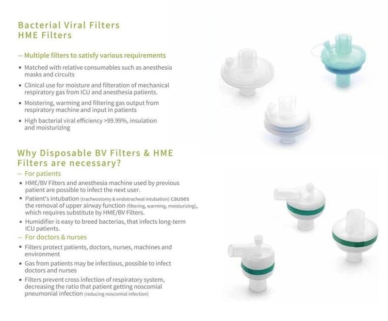 Hot Sale Disposable Medical Bacterial Viral Filter Breathing Filter /BV Filter