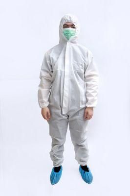 Standard Weight SMS General Protective Coverall for General Cleanup (White) Attached Hood