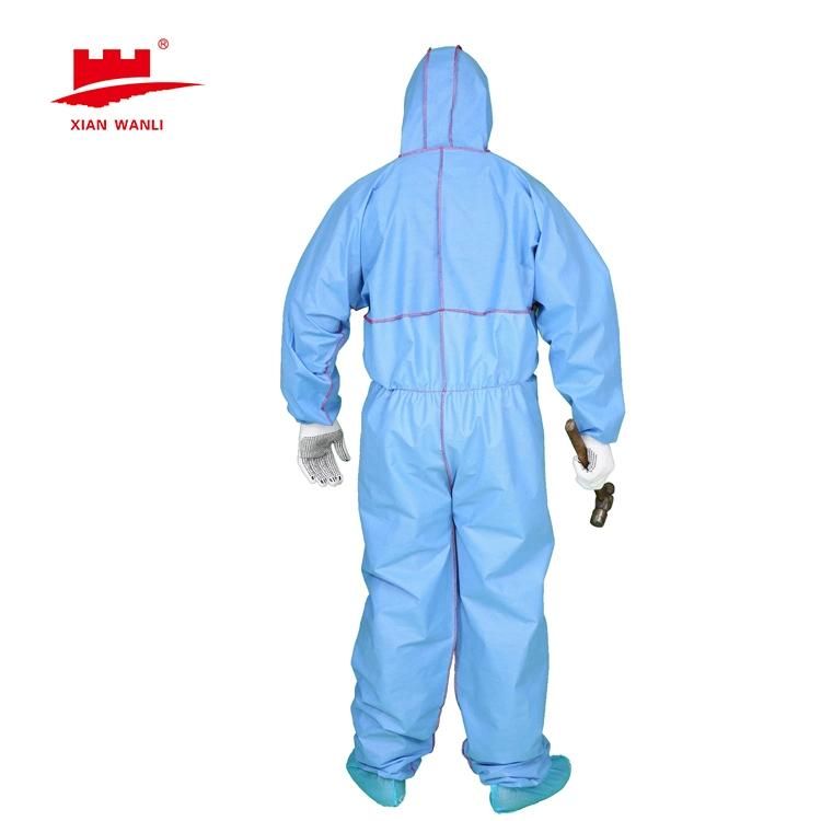Anti Dust PP Disposable Isolation Personal Safety Hooded Medical Nonwoven Protective Hazmat Coverall Suit Long Sleeves