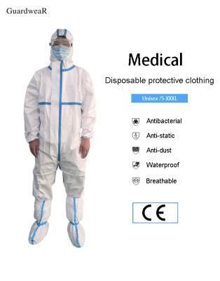 White Hooded PPE Coveralls Disposable Protective Clothing Non-Sterilized Safety Overall