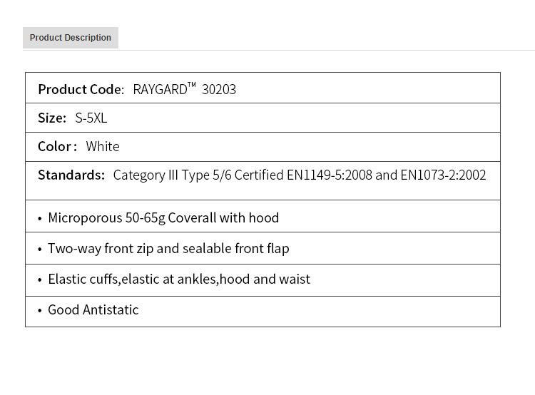 Raytex Disposable Protective Coverall Disposable Non Woven Coveralls 65g with Hood En14126 Disposable Garment