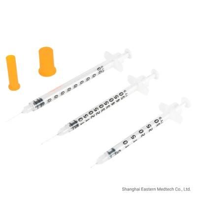 Disposable Medical Sterile Colored Insulin Syringe with Orange Cap and Needle