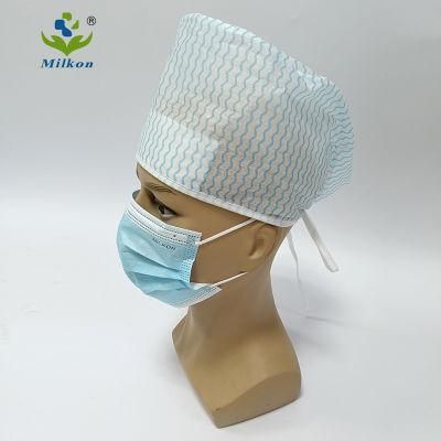 High Quality Medical Disposable Non-Woven Blue Surgical Doctor Cap with Tie up
