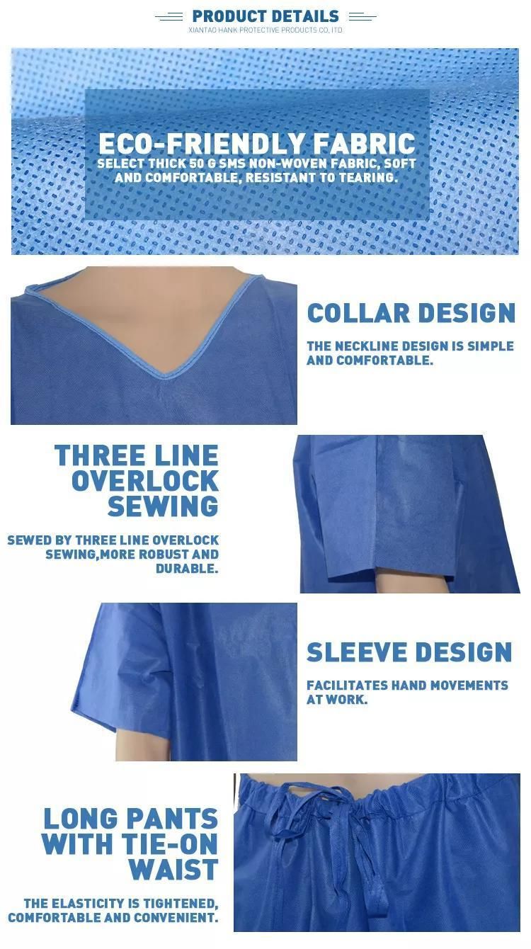 Nonwoven Disposable Doctor Suits, SMS Doctor Uniform Surgical Patient Uniform for Hospital