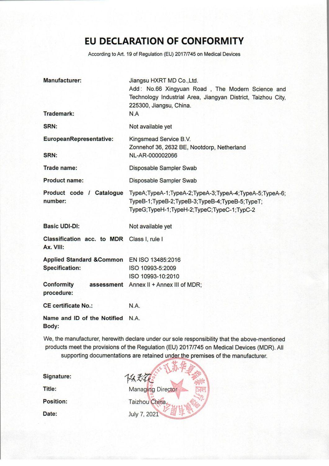 Disposable Sterile Specimen Collection/Sampling Flocked Nylon Swabs