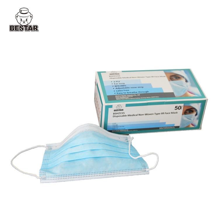 CE Certified Nonwoven Disposable Type Iir En14683 Bfe99% Surgical Medical Black Civil Face Mask with Earloop China White List Supplier