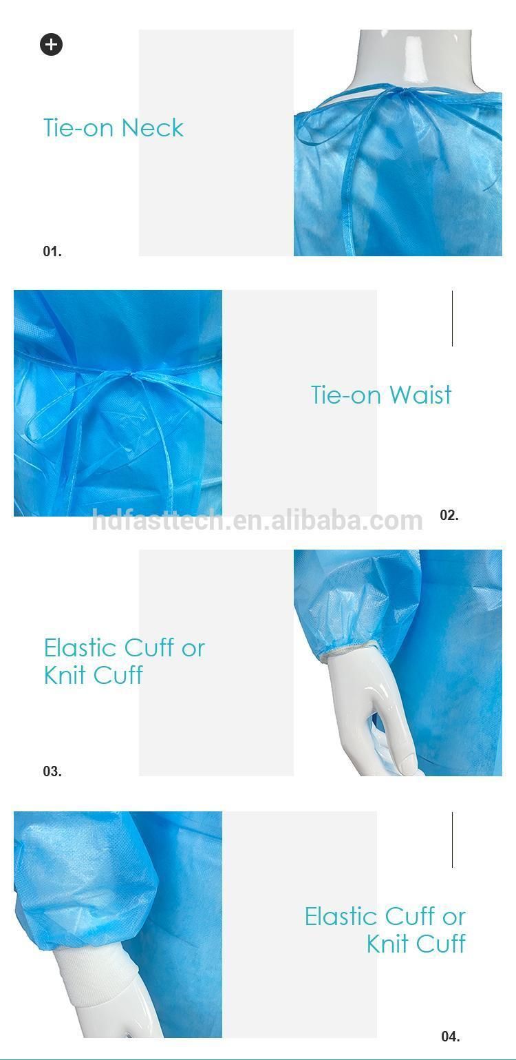 AAMI Level 2 Factory Directly Protective PP PE 40GSM Laminated Surgical Waterproof Disposable Isolation Gown