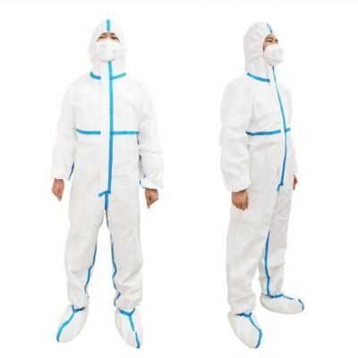 En14126 Medical Protective Equipment No Woven Fabric Disposable Protective Overall with Hood