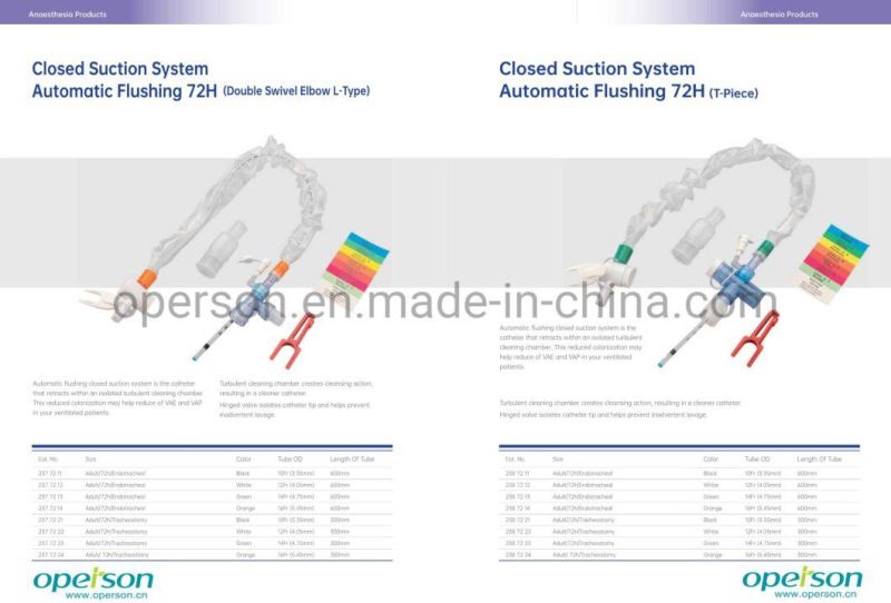Sterile Medical Disposable 72h/24h Closed Suction System for Tracheostomy