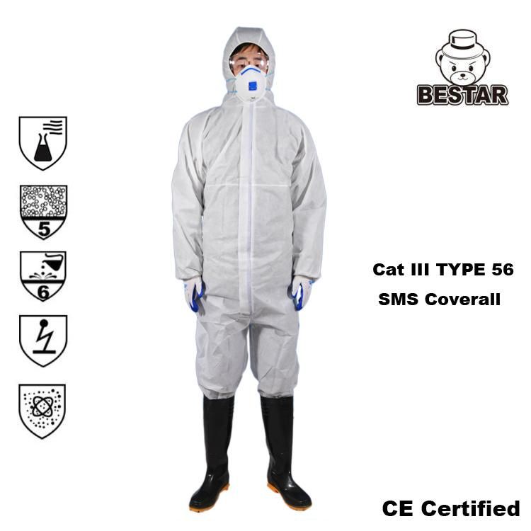 CE Certified Disposable SMS Type 5/6 Economical Breathable Medical Coverall