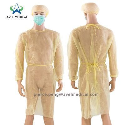 Disposable Fluid Resistant Non-Woven Protective Isolation Gown PP, PP+PE with Elastic Cuff or Velcro