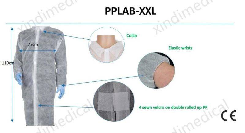 PP Non-Woven Lab Coat, 4 Velcros, Elastic Cuff, XXL