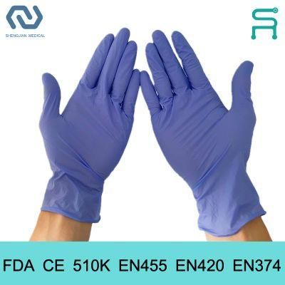 Free Sample 510K En455 Nitrile Gloves Powder Free Disposable Nitrile Examination Gloves