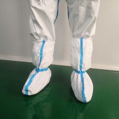 Free Sample Supply High Quality Disposable Boot Cover with Blue Line MOQ1000 Pairs Boots Shoe Cover for Hospital Supplies