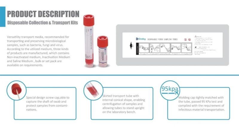 Disposable Collection & Transport Kits Vtm & Utm Viral Transport Media Test Swab Set Kit