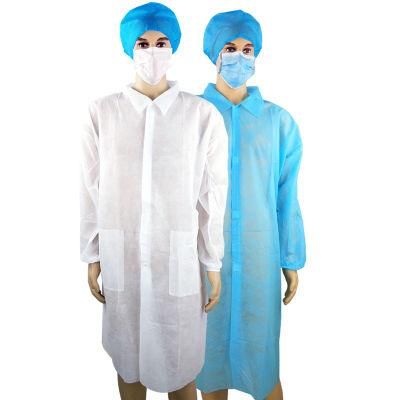 Disposable Medicla Supplies SMS PP Labcoat Jacket with Collar Zipper Snaps with CE ISO13485 From Manufacturer