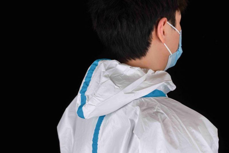 China Wholesale Type4/5/6 Dispsable Blue Tape Protective Coverall Waterproof Full-Body Gown