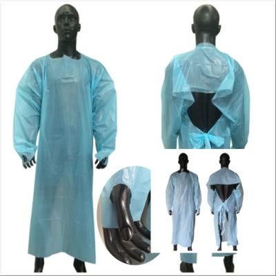 Medical Consumables Blue Waterproof Isolation Gown CPE Plastic Gown Visitor Gown for Hospital