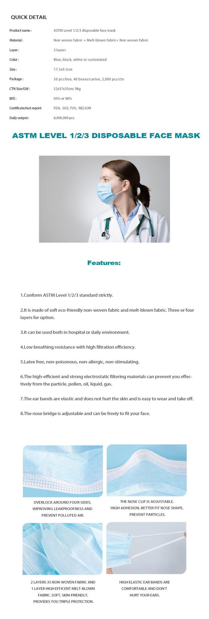 White List Disposable SMS Pain-Free 3 Ply Coveru Mask Skin-Friendly Extra Soft Single Use Splash Resistant Level 1/2/3 Face Mask