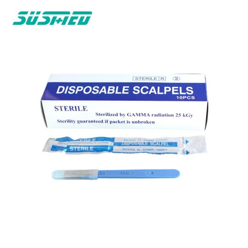 High Quality Carbon Steel Safety Disposable Surgical Scalpel with Plastic Handle Carbon Blade