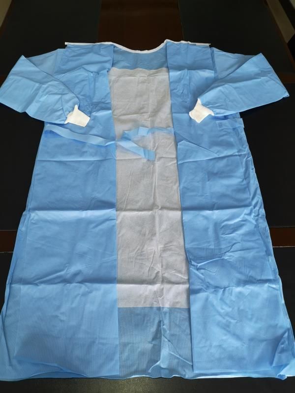 Surgery Use Protective SMMS Surgical Gown with Knitted Cuff Reinforce En13795