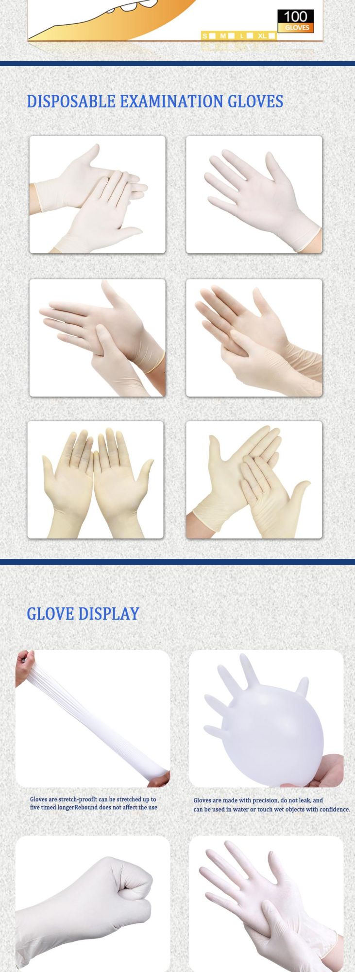 Examination Latex Gloves, Powder Free Disposable, Non Sterile