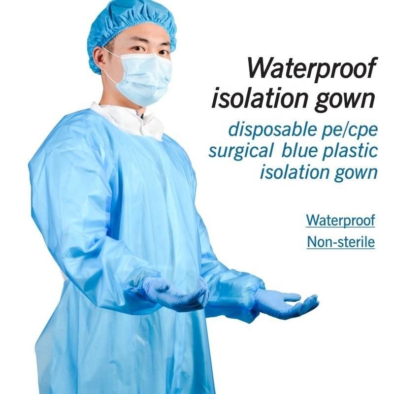 Disposable CPE Plastic Gowns Full Sleeve Aprons Isolation Medical Gown