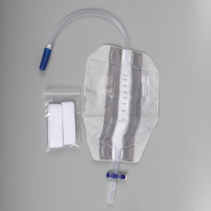 750ml Diamond Shape (3 Chamber) -Non Woven Cloth/Fuzzy Back Foil Medical with Two Comfort Latex-Free Straps Urine Soft Leg Bag