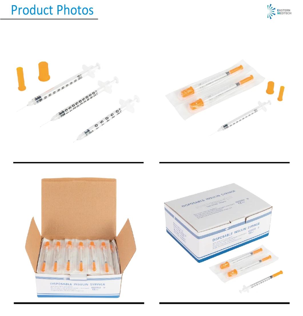 Disposable Medical Sterile Colored Insulin Syringe with Orange Cap and Needle
