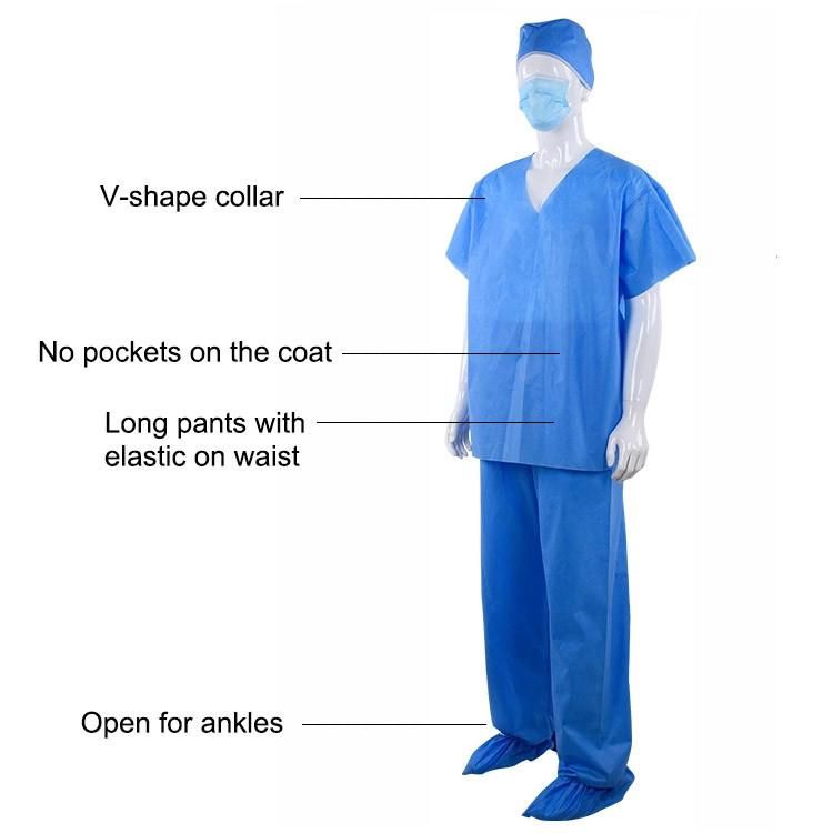Disposable Medical Scrub Suits with Round Neck Binding and Long Pant