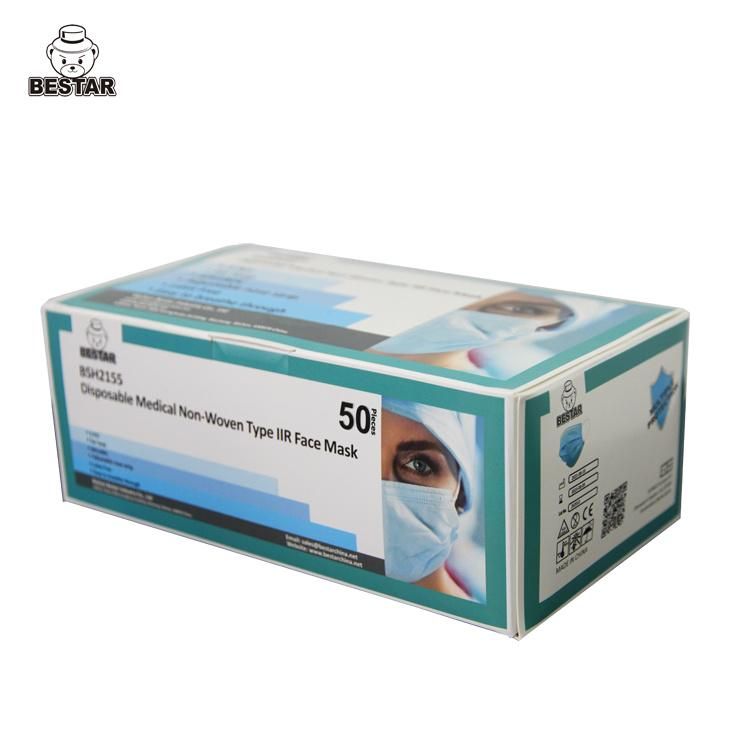 CE Certified Nonwoven Disposable Type Iir En14683 Bfe99% Surgical Medical Black Civil Face Mask with Earloop China White List Supplier
