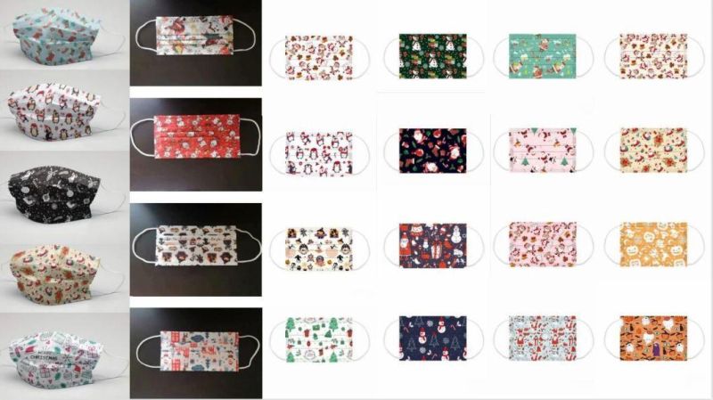 Colorful Disposable 3 Ply Face Mask with Christmas Printing