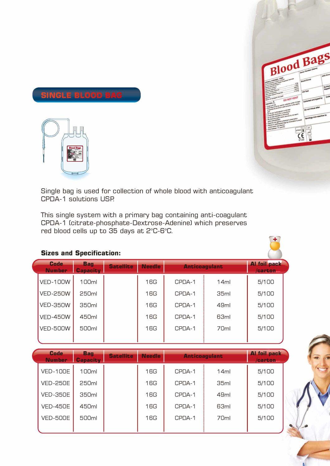 Disposable Double Cpda-1 Blood Transfusion Set Blood Bag