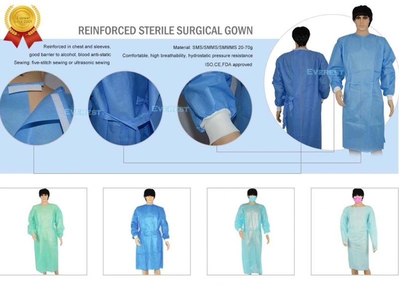 AAMI Disposable PP + PE &PE Coated Level 123 Doctor Use Standard Isolation Gown with Jersey Cuffs