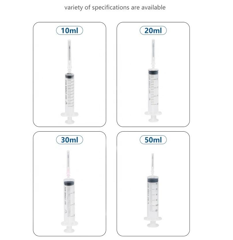 China Factory Supplied Top Quality CE ISO OEM 1ml 2ml 3ml 5ml 10ml 20ml 50ml 60ml Needle and Syringe Sizes