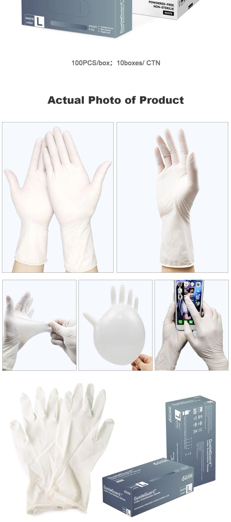 Medical Glove Latex Exam Gloves - Powder Free Latex Rubber L Large Disposable Food Safe White Glove